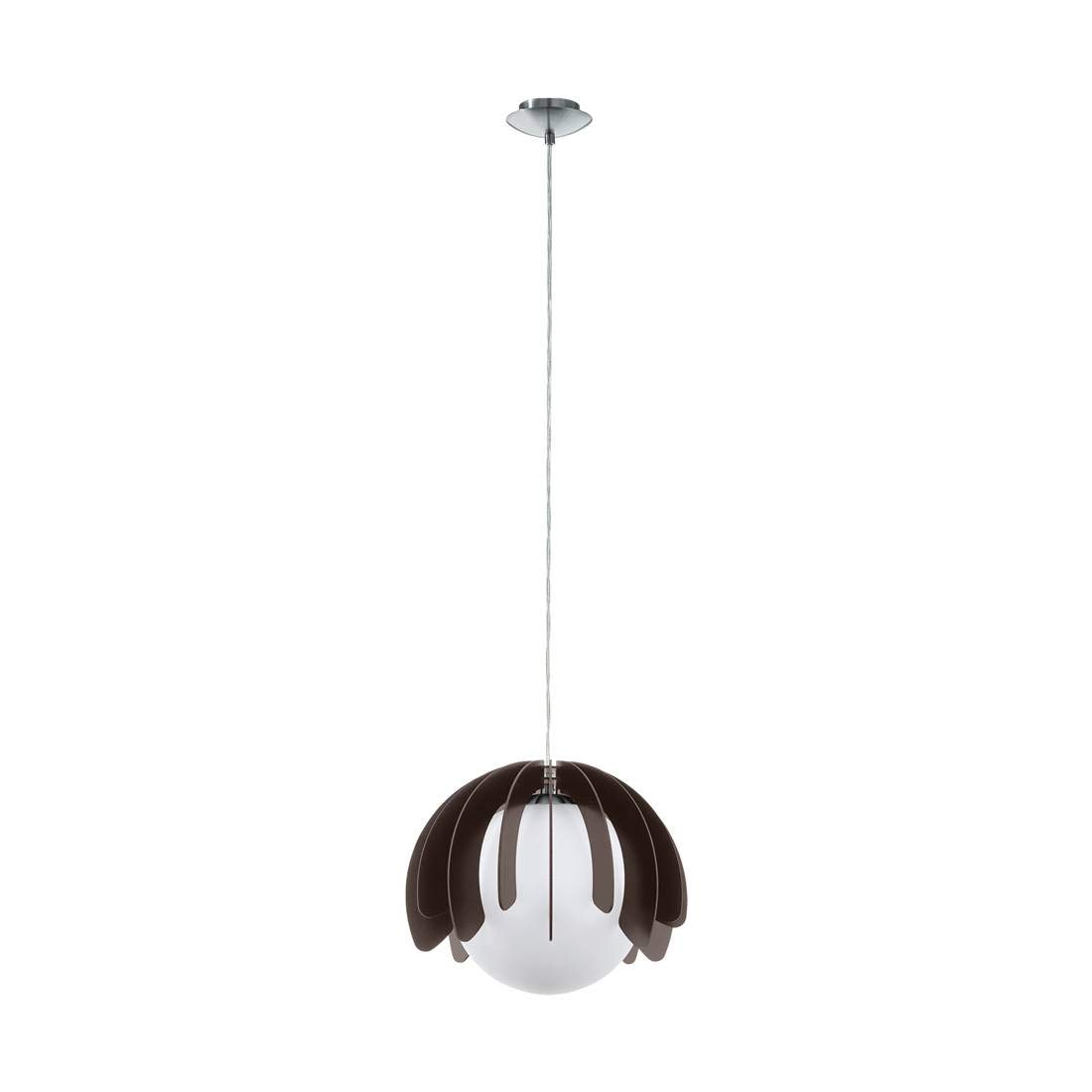 EGLO Rambla Pendant Light 1 Bulb Extravagant Hanging Lamp Made of Steel, Wood and Milky Glass in Nickel Matt Black, White, Dining Table Lamp, Living Room Lamp Hanging with E27 Socket
