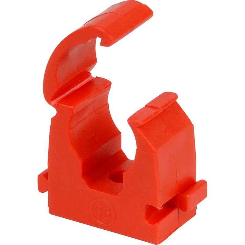ROHANS Single 15mm HINGED Pipe Clips TS15 for PIPEWORK Black, White, Red, Yellow, Blue, Pack of 5, 10, 15, 20, 50, 100 (50, RED)