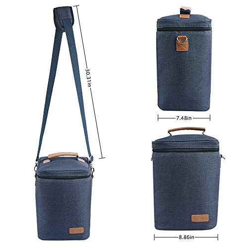 Insulated Wine Carrier Tote - Samshow 4 Bottle Wine Carrier with Shoulder Strap, Padded Protection, and Corkscrew for Travel, Camping and Picnic, Perfect Wine Lover (dark blue)