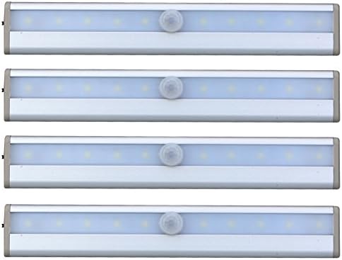 Rechargeable Kitchen Cabinets LED Lights Bar Motion Sensor,10 LEDS Stick with Magnetic Strip Wireless Activated Night Light for Hallway Bathroom Stairway (4 Pack)
