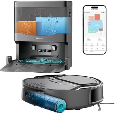 M210 Omni Robot Aspirapolvere Lavapavimenti con Rullo 20000Pa Anti Groviglio, Aspirapolvere Robot con Lavaggio ad Acqua Pulita, Contenitore 800ml, Ultra Sottile 85mm per Peli Animali, Grigio