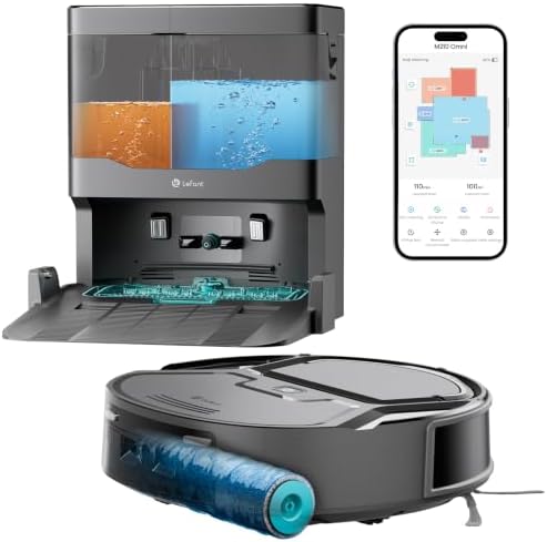 M210 Omni Robot Aspirapolvere Lavapavimenti con Rullo 20000Pa Anti Groviglio, Aspirapolvere Robot con Lavaggio ad Acqua Pulita, Contenitore 800ml, Ultra Sottile 85mm per Peli Animali, Grigio