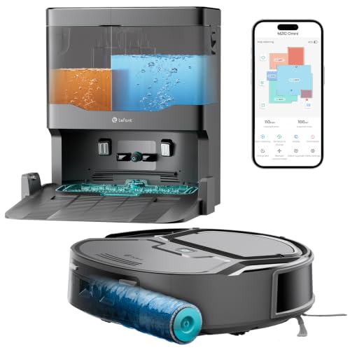 M210 Omni Robot Aspirapolvere Lavapavimenti con Rullo 20000Pa Anti Groviglio, Aspirapolvere Robot con Lavaggio ad Acqua Pulita, Contenitore 800ml, Ultra Sottile 85mm per Peli Animali, Grigio