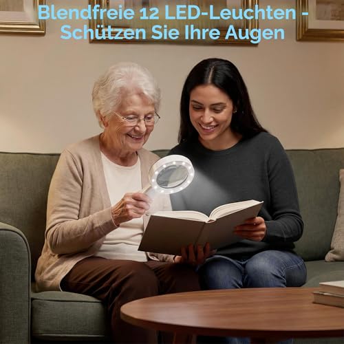 Nazano 10x Magnifying Glass with 12 LED Lights - Handheld Magnifier Reading Magnifier High Clarity & Lightweight for Seniors, Children, Jewelers, Hobbies