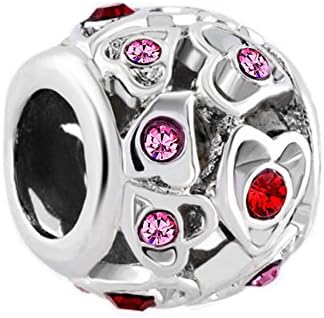 Mel Crouch Open Heart Charms Pink Crystal Charms Beads for Snake Chain Bracelets