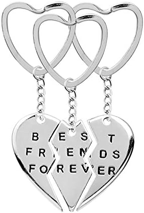 LINKY 3pc Split Heart Engraved Best Friends Forever Keychain Key Ring (silver)