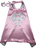 Superhero or Princess CAPE & MASK SET Kids Childrens Halloween Costume (Pink & Gray (Supergirl))