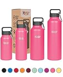Healthy Human Insulated Water Bottle - Double Walled Sports Vacuum Thermos Wide Mouth Flask. Ideal for Women, Men & Kids - Hawaiian Pink - 32 oz