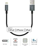 FosPower [6 inch] Apple Certified 8-pin Lightning to USB Cable [Nylon Braided | Full Speed Charging] Durable Built for iPhone 7 7 Plus 6S 6, iPad Pro Air 2 mini 3, iPod Touch, Nano (Gray)