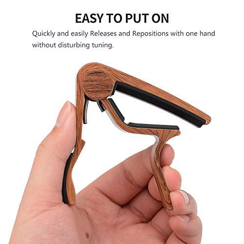 Guitar Capo for Acoustic Guitar and Electric Guitars - Quick Change Clamp Capo for Ukulele and Banjo, Rosewood Color - Thumbnail 4