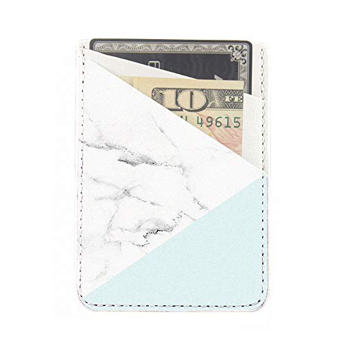 Obbii Tiffany Marble PU Leather Card Holder for Back of Phone with 3M Adhesive Stick-on Credit Card Wallet Pockets for iPhone and Android Smartphones - Thumbnail 3