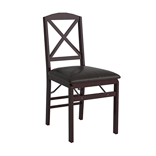 Cosco Wood Folding Chair with vinyl seat & XBack, 2 pack, Espresso