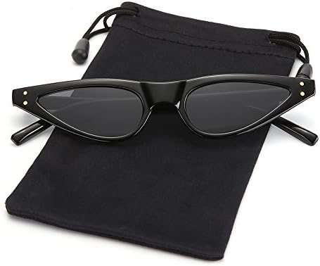 Retro Slim Cateye Flat Sunglasses Small Tinted Lens Shades for Women and Men LOOKEYE, Black Frame and Gray Lens