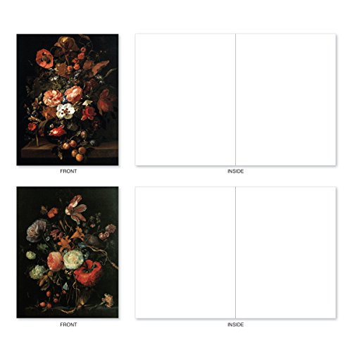 10 Assorted Flower Note Cards with Envelopes - 'Baroque Blooms' Blank Greeting Cards - Elegant All Occasion Card for Wedding, Thank you, Baby - Stationery Notecards 4 x 5.12 inch M10020BK