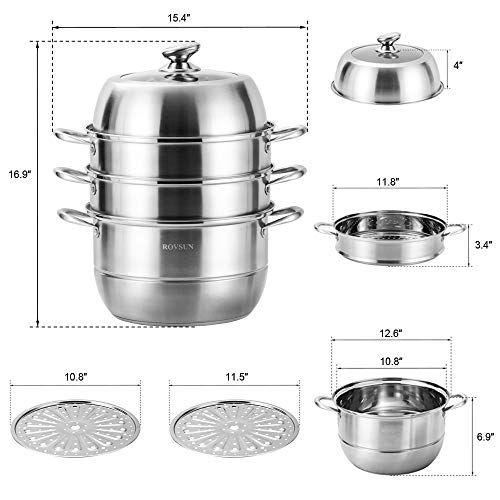 ROVSUN 3Tier 304 Stainless Steel Steamer Pot, 11Inch Dia Steamer