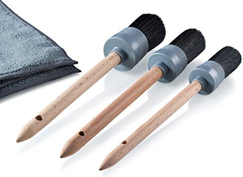 #1 Car Detailing Brush Set with Microfiber Cleaning Cloth (4-Piece Set) – Paint Safe Detail Set for Interior Leather, Vehicle Trim, Wheels