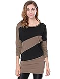 Allegra K Women Color Block Batwing Sleeves Tunic Top,X-Small, Light Coffee