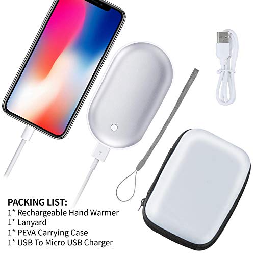 sherry Hand Warmers Rechargeable, USB Hand Warmer Reusable 5200mAh USB Beverage Warmers Portable Heater Battery Hot Pocket Warmer Silver - Thumbnail 4