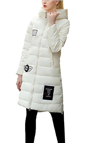 xiaokong Women's Winter Chic Warm Full-Zip Hooded Parka Jacket Coat White L xiaokong Women's Winter Chic Warm Full-Zip Hooded Parka Jacket Coat White L