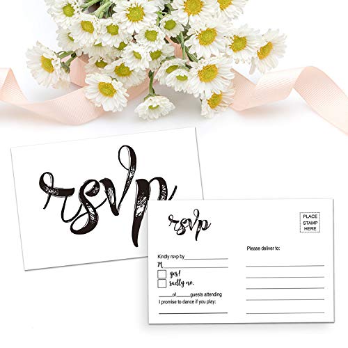 50 Blank RSVP Cards, RSVP Postcards, RSVP Reply, Response Return Card for Wedding, Rehearsal Dinner, Baby Shower, Bridal Shower, Birthday Party Invitation, No Envelopes Needed, Rustic Wedding Themed - Thumbnail 2