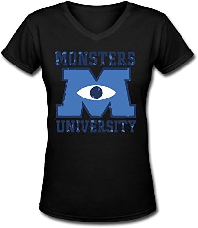 LTJTOT Women's M U Monsters University Logo V-Neck T-shirt Black Small