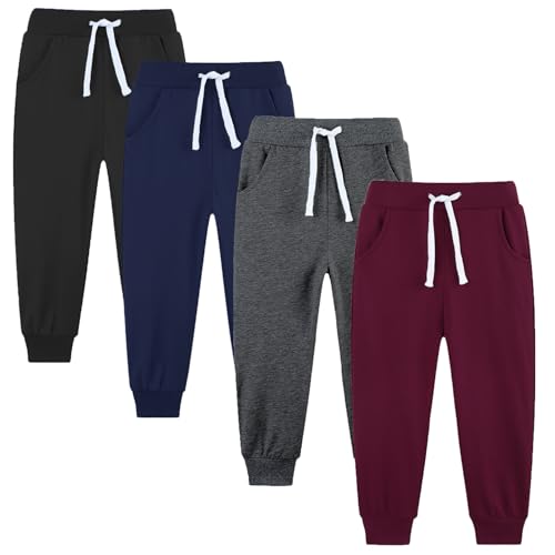 Avsead 4 Pack Toddler and Kids Boys Sweatpants Joggers Cotton Active Soft Joggers Pants with Functional Drawstring 2-14Y