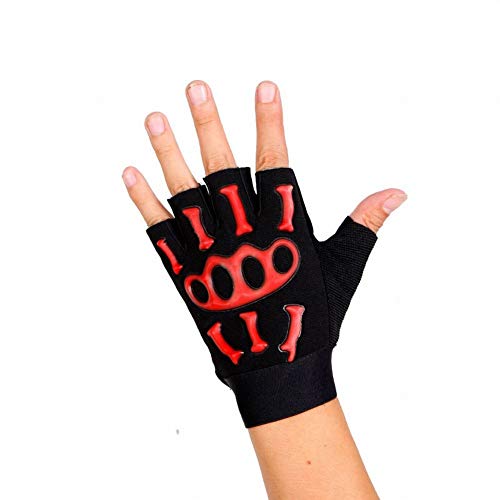 SED Outdoor Riding Hiking Gloves Men and Women Non-Slip Sun Fitness Silicone Pattern Half Finger Gloves,Red,One Size