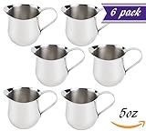 (6 Pack) 5-Ounce Stainless Steel Bell Creamer, 150 ml. Coffee Creamer Pitcher/Bell-Shaped Serving Cream Pitcher, Commercial Quality Bell Pitchers by Tezzorio
