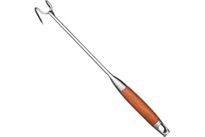GLSTOY Stainless Steel Meat Hook Pigtail Food Flipper Hook with Rosewood Handle for BBQ and Household Meat