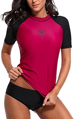 Womens UV Protection Short Raglan Sleeve Rash Guard UPF50+ Swim Shirt