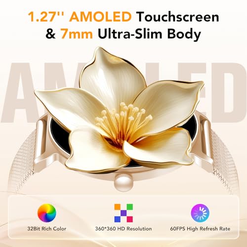 Smart Watch for Women, 1.27'' AMOLED Round Screen, Support Bluetooth Calling (Answer/Make Calls), Ladies Smart Watch with Heart Rate/Sleep Monitor, 120+ Sports Mode, IP68 Waterproof (Rose Gold)