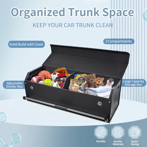 XCF Car Trunk Organizer, Waterproof Leather Trunk Organizer with Lid and Stable Handle, Storage Compartment for Packaging, SUV Accessories/Car Organizer(Black, 101 * 29 * 31 cm)