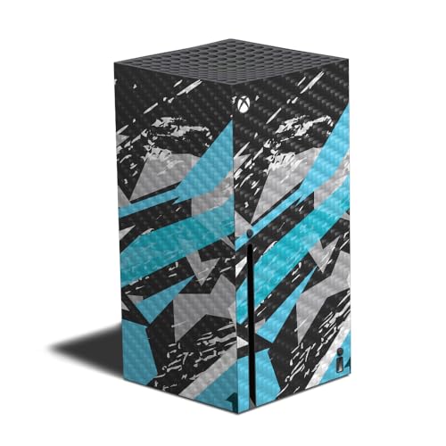 Carbon Fiber Gaming Skin Compatible with Xbox Series X - Grunge Cyan - Premium…