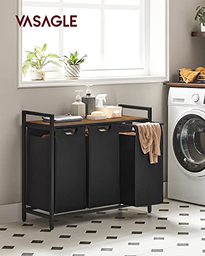 VASAGLE Cesto para Ropa Sucia, Cesta Colada, 3 Bolsas Colada de Tela Oxford, 3 x 40 L, 92.5 x 33 x 72 cm, Negro Tinta y Marrón Rústico MBLH301B01V1