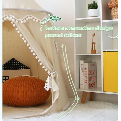 Kids Teepee Tent, Natural Canvas Playhouse with Fringe, Washable Fabric, Tipi Sleepover Tent, Includes Carry Storage Bag, Perfect for Indoor and Outdoor Fun (Khaki)
