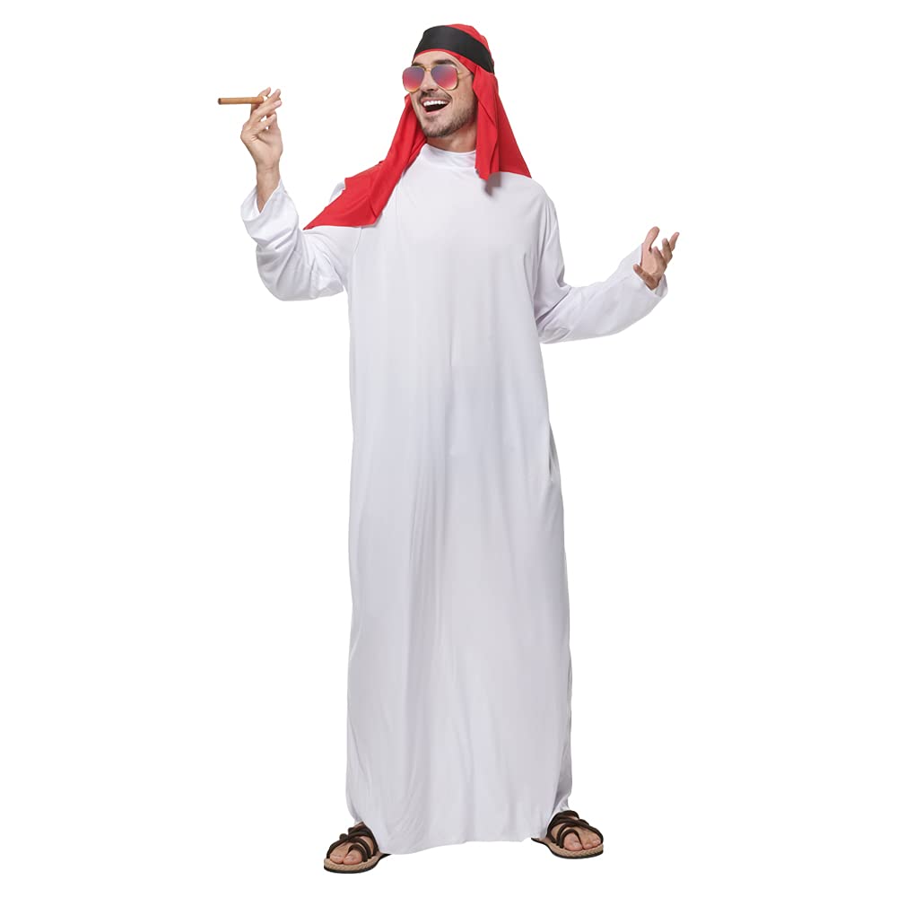 EraSpooky Men's Arab Sheik Costume Arabic Sheikh Costumes White Tunic Gown Headscarf Size XL