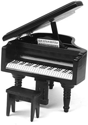 iraintech Piano and Stool Black for 1:12 Dollhouse Miniature Wooden Collectable Classic Gift