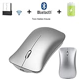 Bluetooth Mouse Rechargeable Wireless Mouse For MacBook Pro Laptop ， Wireless Bluetooth Mouse For MacBook Pro Air IMac ， 2.4G Wireless Mouse With Nano USB Receiver For Tablet Windows PC (silver)