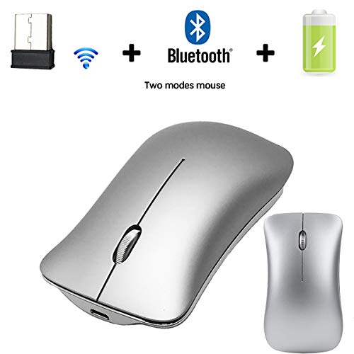 Bluetooth Mouse Rechargeable Wireless Mouse For MacBook Pro Laptop ， Wireless Bluetooth Mouse For MacBook Pro Air IMac ， 2.4G Wireless Mouse With Nano USB Receiver For Tablet Windows PC (silver)