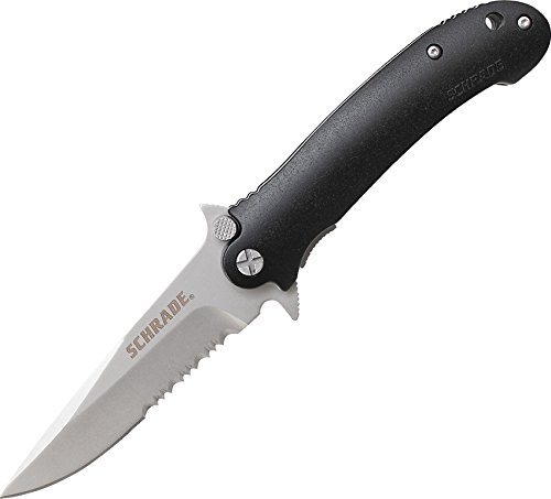 Schrade sch223s liner lock folding knife with partially…