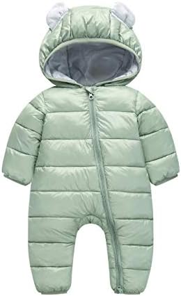 Newborn Baby Boys Hooded Winter Puffer Dwon Cotton Snowsuit for Boys Girls Warm Thick Romper Bodysuit Coat 0-6M Green