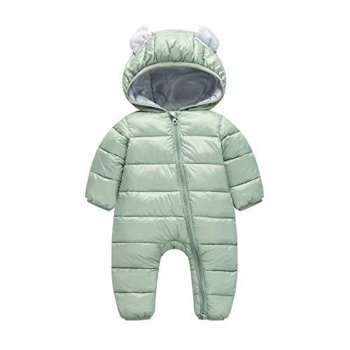 Newborn Baby Boys Hooded Winter Puffer Dwon Cotton Snowsuit for Boys Girls Warm Thick Romper Bodysuit Coat 0-6M Green