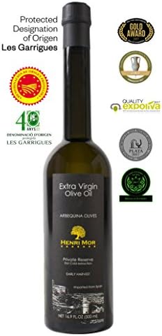 Henri Mor 2018 Award Winner Arbequina Extra Virgin Olive Oil Single Source Premium Spanish EVOO (16.9 Fl Oz – 1 Bottle)