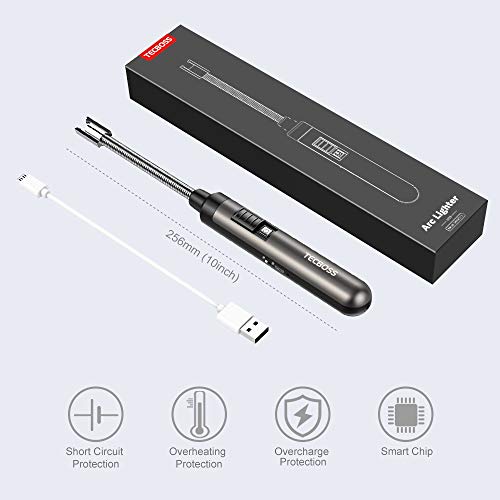 Lighter, Tecboss Zinc Alloy Candle Lighters Electric USB Lighter, Plasma Arc Rechargeable Long Lighter for Camping Cooking BBQs Fireworks, Gift Box