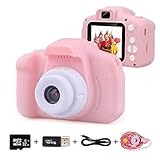 EMISK Kids Digital Camera for Girls Age 3-10, Toddler Cameras Mini Cartoon Rechargeable Video Camera with 2 Inch IPS Screen and 32GB SD Card Child Camcorder Toy Gift for Kid's Birthday