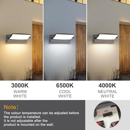 SANSHI Outdoor Light 30 W, Wall Light Indoor Outdoor 3000 K / 4000 K / 6500 K Waterproof IP65 Outdoor Light Wall Lamp with 350° Swivel LED Panel, Outdoor Wall Light for Garden Patio, Dark Grey