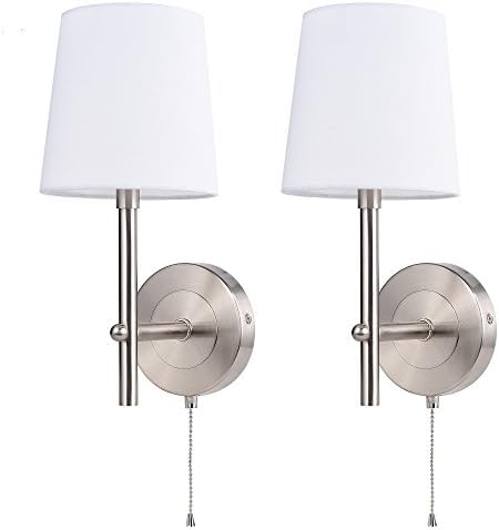 TENGXIN Indoor Wall Lamp,1-Light Fixture with Fabric Shade,Brushed Nickels Finish Wall Light,Suitable for Bedroon Living Room, E27,UL Listed (Brushed Nickel, 2 Pack)