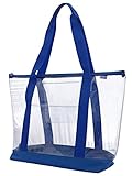 Clear ZIPPER tote with color trim and bottom, Royal