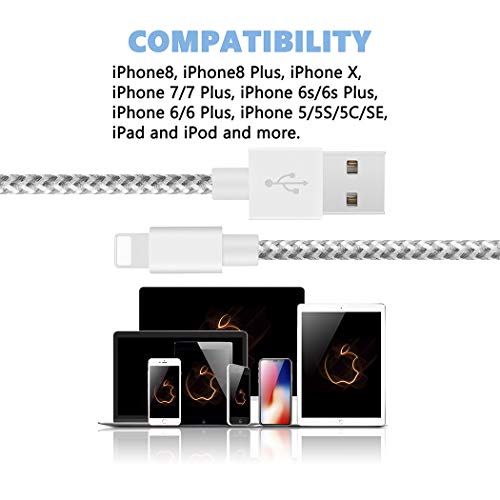 image for Besiva Phone Charger 5Pack 3FT 3FT 6FT 6FT 10FT Nylon Braided USB Char