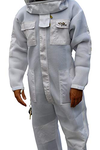 OZ ARMOUR Beekeeping Suit Ventilated Double MESH with Free Cow Hide Ventilated Gloves Fencing Style Veil (Medium)